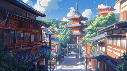 Obraz premium building landscape anime style