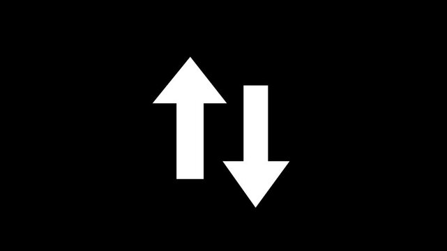 White up and down arrow icon. The Two Lane highway street sign icon isolated on black background