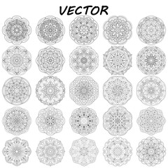 25 floral mandalas, vector illustrations. Set of isolated objects 3.