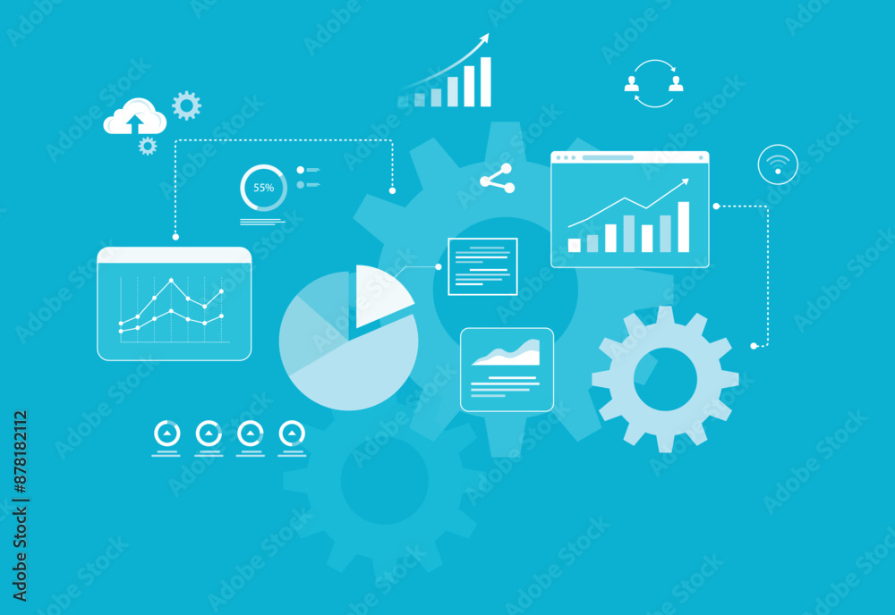 Aufkleber flat vector illustration business data analytics background. and finance information analysis dashboard concept
