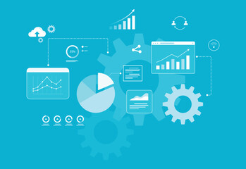 flat vector illustration business data analytics background. and finance information analysis dashboard concept
