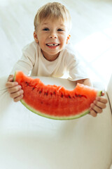 Beautiful child without a tooth. A little boy lost his first tooth.