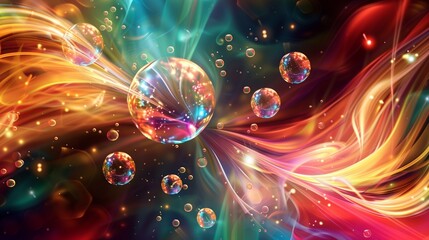 Eye-catching abstract swirl of colors with floating bubbles