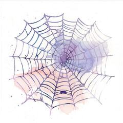 Fototapeta premium Cobweb watercolor illustration isolated on transparent. Halloween png file for art work. 