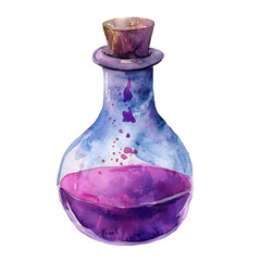 Potion watercolor illustration isolated on transparent. Halloween png file for art work.
