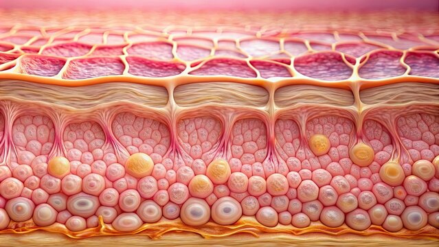 Close-up image showing collagen under human skin, collagen, skin, close-up, texture, beauty, cosmetic, dermis