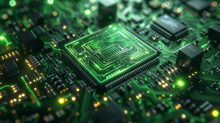 Obraz premium An elegant illustration of a green CPU with intricate patterns and designs, showcasing the artistic side of computer hardware.