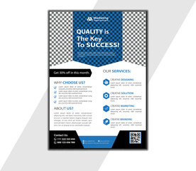 A4 business flyer template featured in blue color, modern template, modern design, for professional business, advertise, creative flyer layout, editable vector design, corporate business flyer