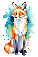 Obraz premium Hand-painted watercolor fox. Artistic image of animals and birds for the design of zoological books, articles, postcard design and other printed publications