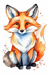 Obraz premium Hand-painted watercolor fox. Artistic image of animals and birds for the design of zoological books, articles, postcard design and other printed publications
