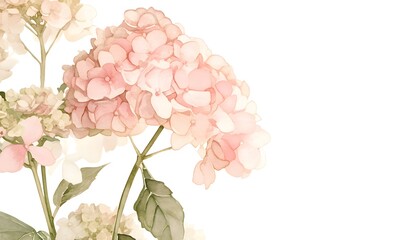 Watercolor coral hydrangea macrophylla , Generative AI