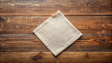 Empty canvas napkin on wooden desk, top view , blank, canvas, napkin, white, empty, wooden, desk, table, background, clean