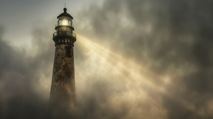 Obraz premium Majestic Beacon of Hope Piercing Through Misty Shroud