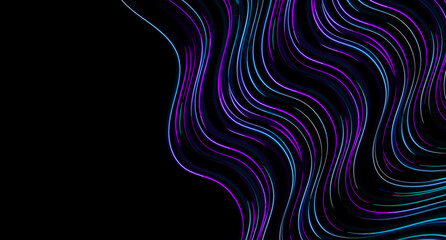 Blue ultraviolet neon curved waves abstract technology background. Futuristic glowing vector design