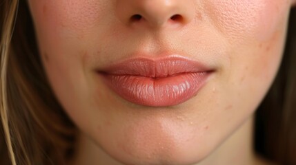 Naklejka premium Beautiful young model face lips Close-up. Lip augmentation, woman makes lip shape correction