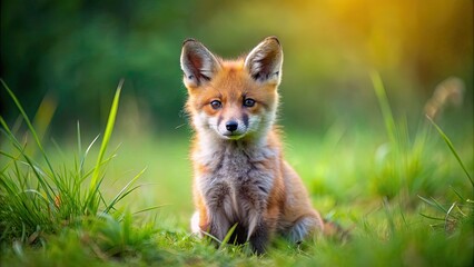 Cute fox cub sitting on grass, fox, animal, wildlife, adorable, furry, young, baby, cub, sitting, resting, ground, nature, outdoor
