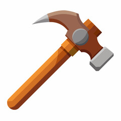 A hammer with a wooden handle is displayed on a white background