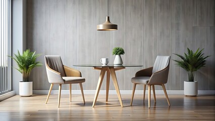 Fototapeta premium A stylish modern chair and table set in a minimalist interior, furniture, interior design, home decor, modern, sleek, elegant