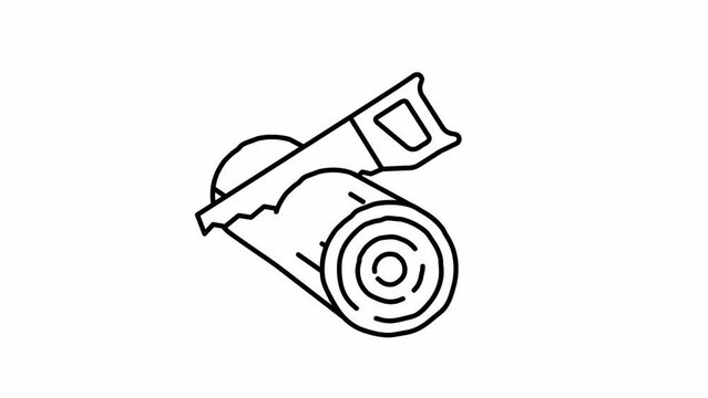 saw cut wood animation looping video design with outline icon style.