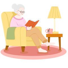 Old woman reading a book