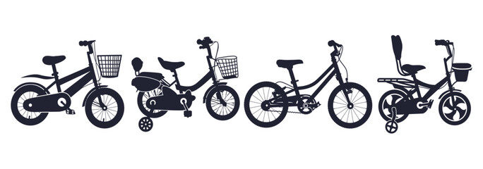 Bicycles for children, Set of kids' bikes illustration 