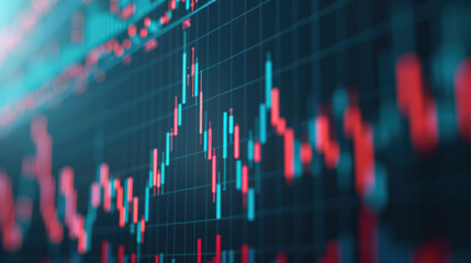 Digital representation of stock market graph with red and blue lines. Financial chart showing data analysis and trends in trading.