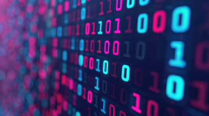 Obraz premium Vibrant binary code background with a mix of blue and pink digits. Ideal for technology, digital data, programming, and cybersecurity themes.