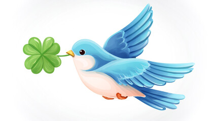 Obraz premium 幸せの青い鳥と四つ葉のクローバー