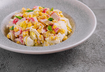 Colorful egg salad with sweetcorn and peppers