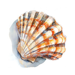 Shell watercolor illustration isolated on transparent. Sea png file for art work.
