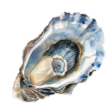 watercolor oyster shell, blue, white, open clip art preview