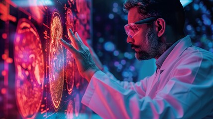 Male Scientists Analyzing Brain Scans with Advanced Tech