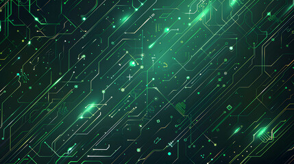 Abstract green backdrop with a high-tech pattern of lines and shapes.