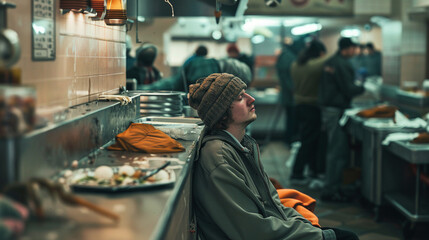 Solitude Amidst the Bustle: Contemplation in a Vibrant Soup Kitchen