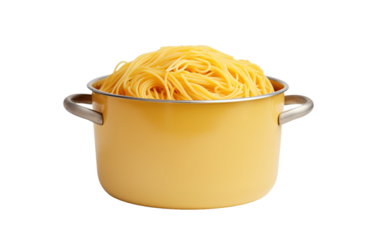 Golden Pot of Noodles on White or PNG Transparent Background.