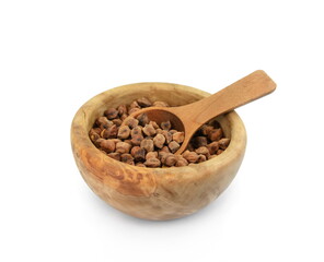 Black Chick Pea or Kala Chana in a wooden bowl isolated on White Background