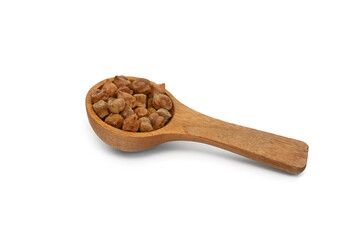 Black Chick Pea or Kala Chana in a wooden spoon isolated on White Background