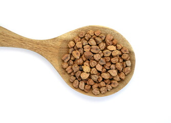 Black Chick Pea or Kala Chana in a wooden spoon isolated on White Background