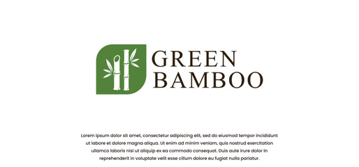 minimalist bamboo logo design in green on a white background
