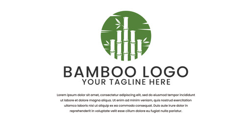 minimalist bamboo logo design in green on a white background