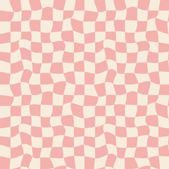 Distorted pink checkerboard. Vintage geometric pattern.