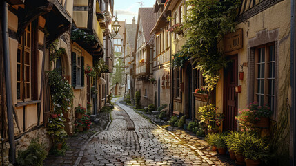 Enchanting Old Town Alleyway with Historic Cobblestone Homes