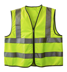 Yellow safety vest with reflective stripes for construction work, cut out - stock png.