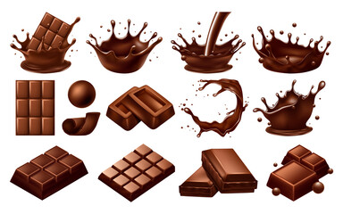 Chocolate food set in realistic style