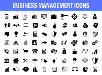 Finance and business management black icons collection. Big UI icon set in a flat design.