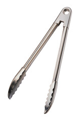 Silver kitchen tongs with grippy edges, cut out - stock png.