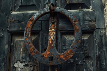 A horseshoe hanging above a doorway.