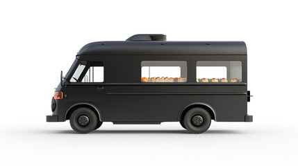 Wonderful Black realistic food truck isolated on white