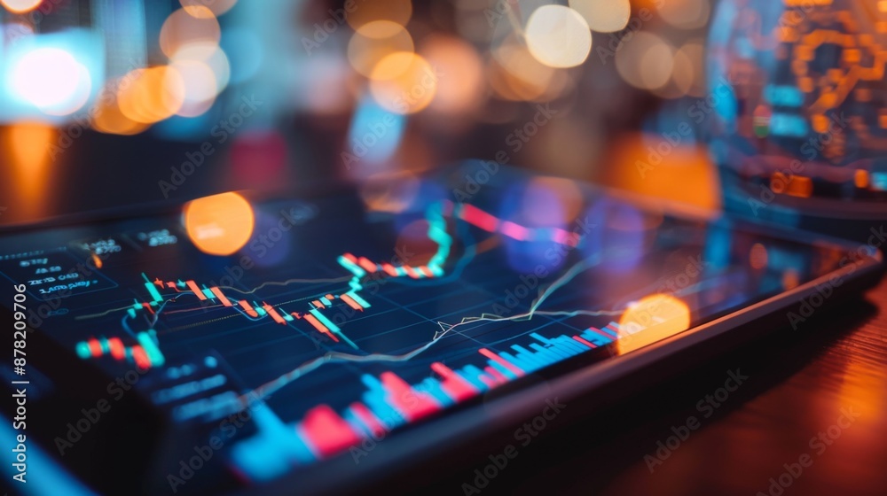 Aufkleber close-up of a tablet displaying cryptocurrency price charts and trading volumes.