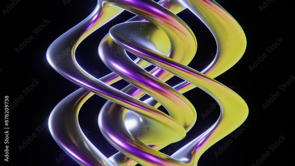 Fototapete abstract 3d art metallic chrome reflection multicolored vivid rainbow gradient spiral twist bending 